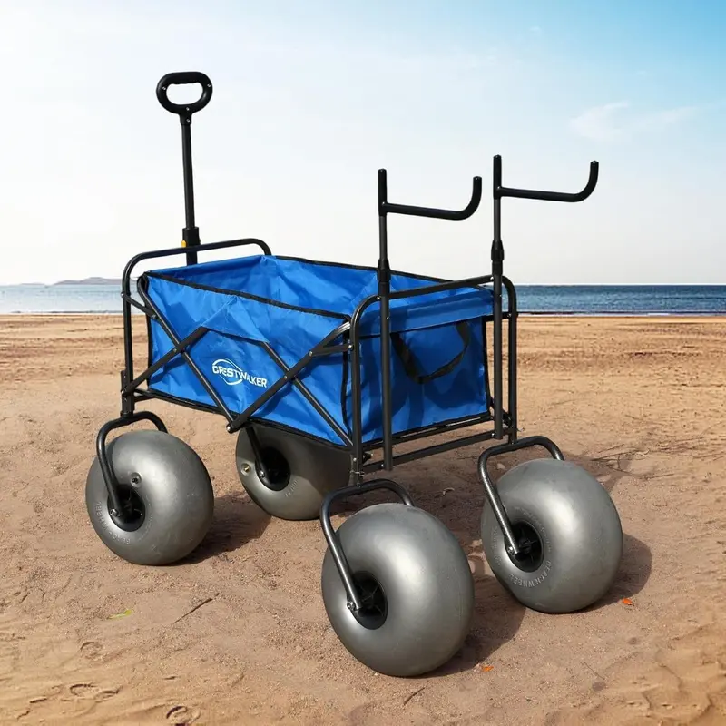 Heavy-Duty Beach Cart with 13-Inch Balloon Tires, Built-in Chair Mounts & Included Air Pump