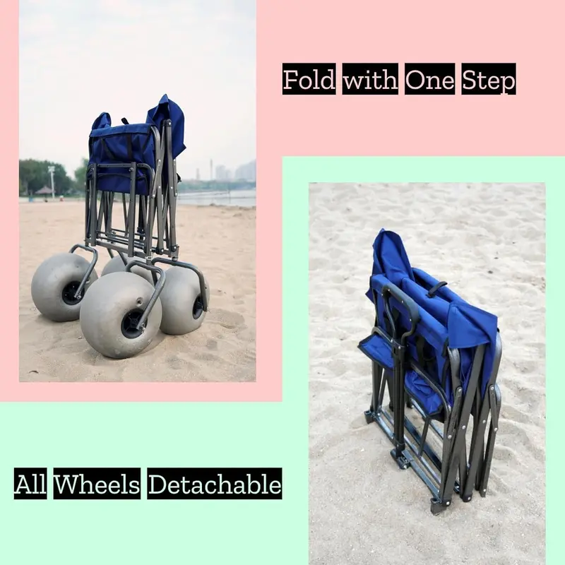 Heavy-Duty Beach Cart with 13-Inch Balloon Tires, Built-in Chair Mounts & Included Air Pump