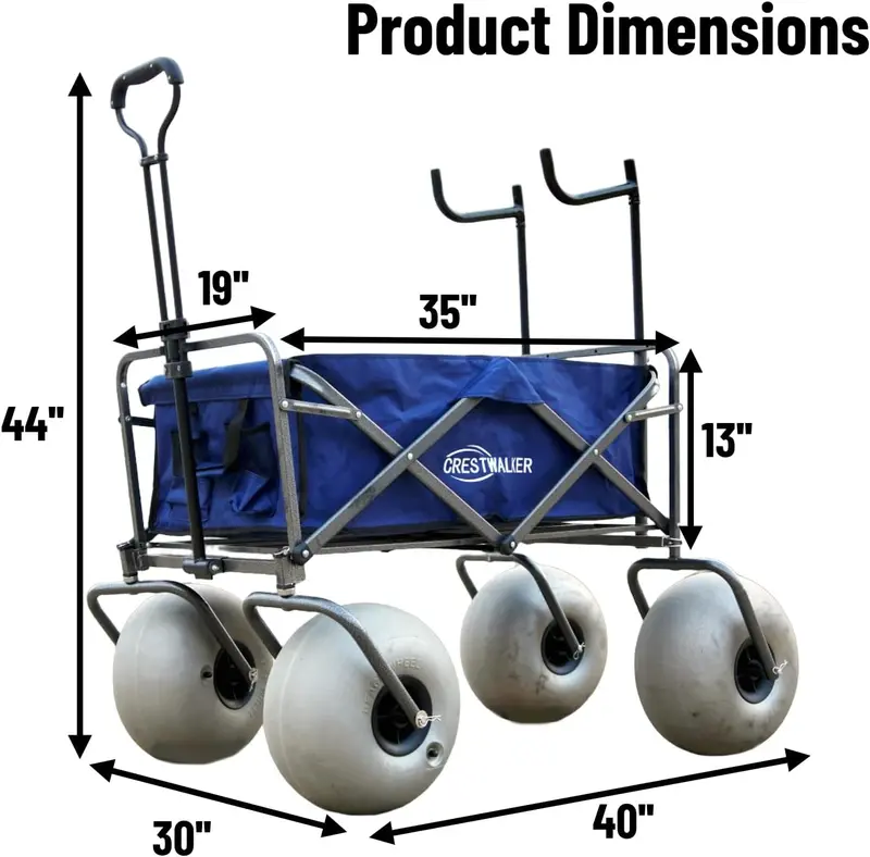 Heavy-Duty Beach Cart with 13-Inch Balloon Tires, Built-in Chair Mounts & Included Air Pump