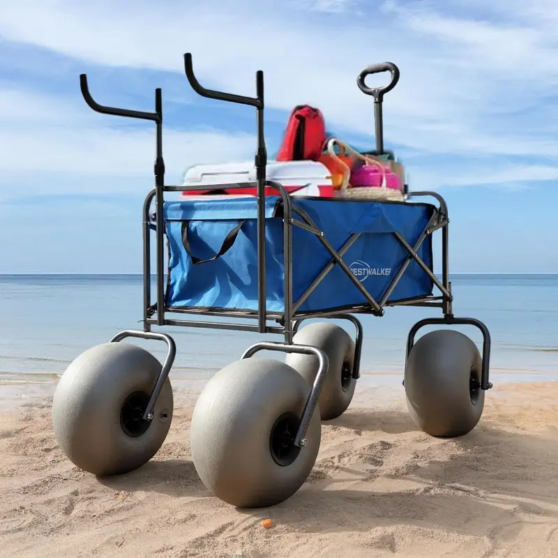 Heavy-Duty Beach Cart with 13-Inch Balloon Tires — Includes Chair Racks and Built-In Air Pump