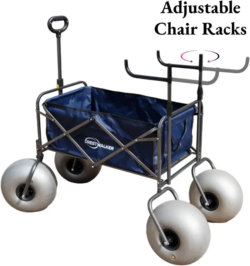 Heavy-Duty Beach Cart with 13-Inch Balloon Tires — Includes Chair Racks and Built-In Air Pump