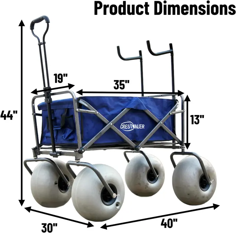 Heavy-Duty Beach Cart with 13-Inch Balloon Tires — Includes Chair Racks and Built-In Air Pump