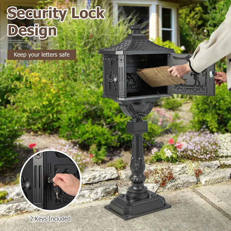 Heavy-Duty Cast Aluminum Mailbox with Mounting Post