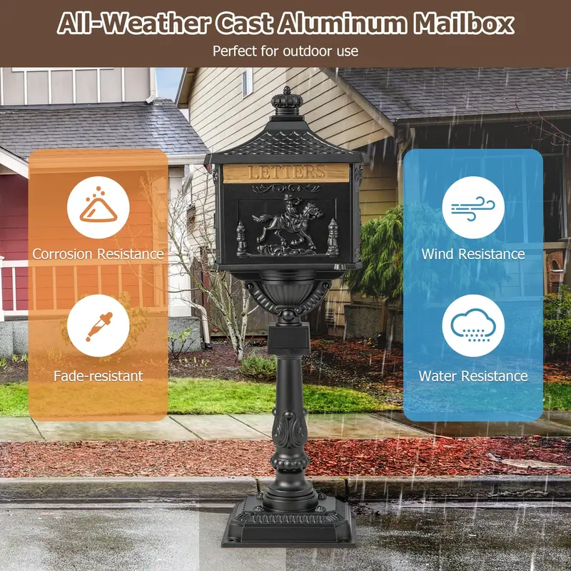 Heavy-Duty Cast Aluminum Mailbox with Mounting Post