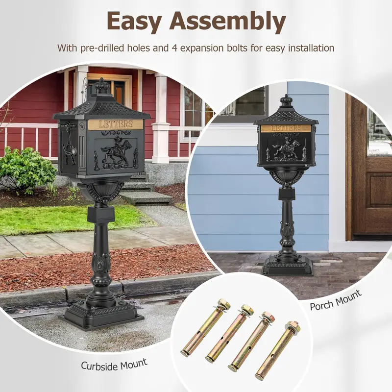 Heavy-Duty Cast Aluminum Mailbox with Mounting Post