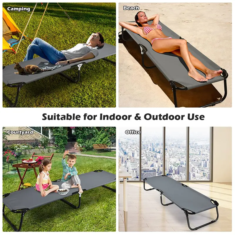 Heavy-Duty Collapsible Camping Cot – Reinforced Steel Frame & Compact Fold
