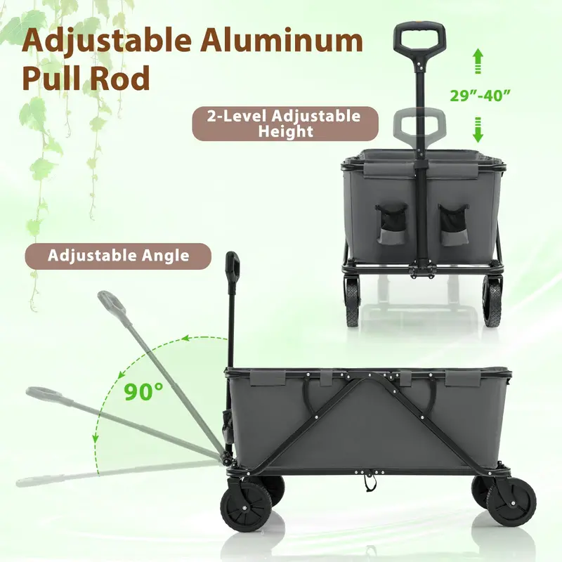 Heavy-Duty Collapsible Wagon Cart with Adjustable Handle, Bottle Holders, and Storage Pocket 2