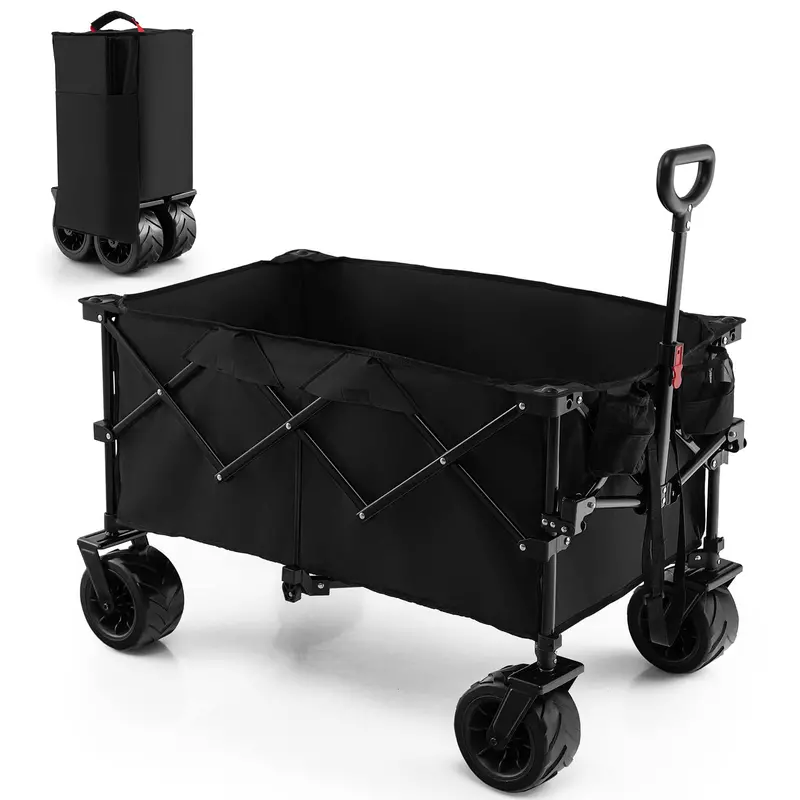 Heavy-Duty Collapsible Wagon – Foldable Utility Cart with Height-Adjustable Handle for Hauling Gear