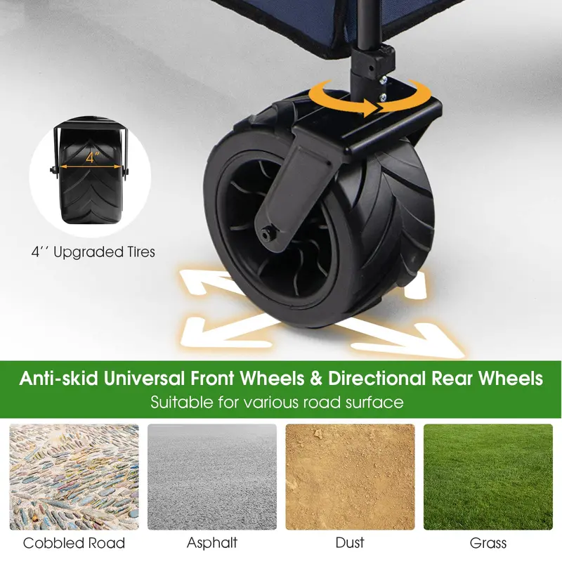 Heavy-Duty Collapsible Wagon – Foldable Utility Cart with Height-Adjustable Handle for Hauling Gear