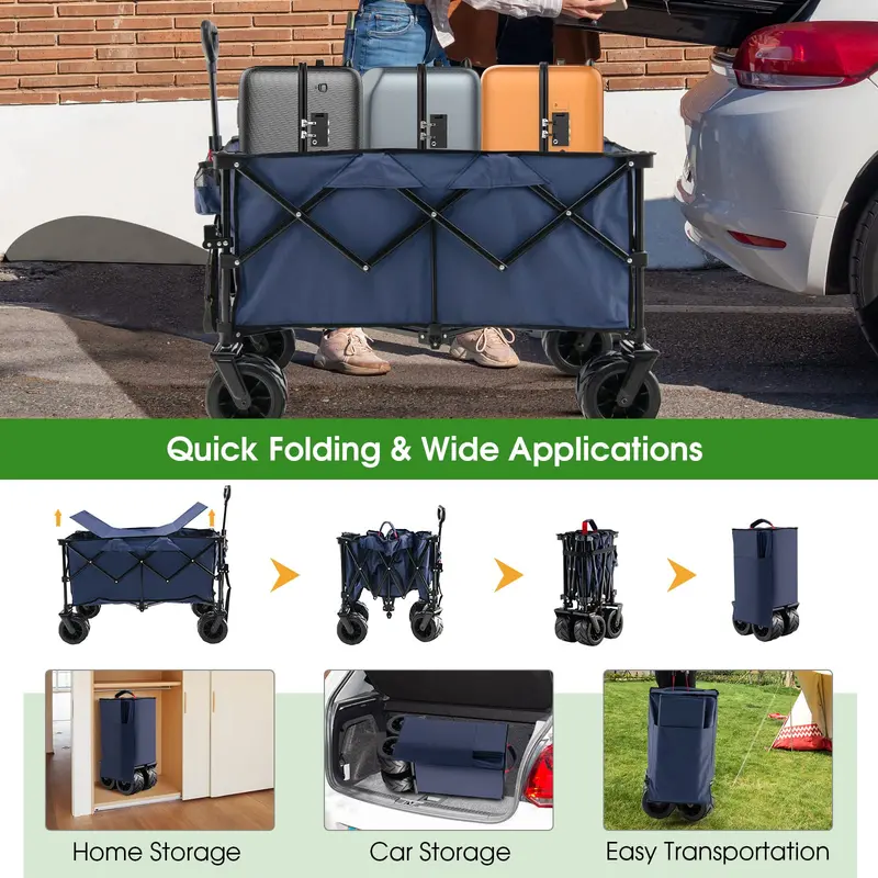 Heavy-Duty Collapsible Wagon – Foldable Utility Cart with Height-Adjustable Handle for Hauling Gear