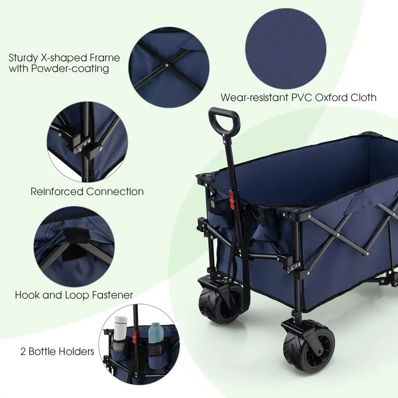 Heavy-Duty Collapsible Wagon – Foldable Utility Cart with Height-Adjustable Handle for Hauling Gear