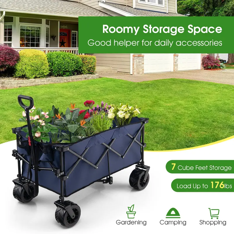 Heavy-Duty Collapsible Wagon – Foldable Utility Cart with Height-Adjustable Handle for Hauling Gear