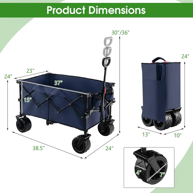 Heavy-Duty Collapsible Wagon – Foldable Utility Cart with Height-Adjustable Handle for Hauling Gear