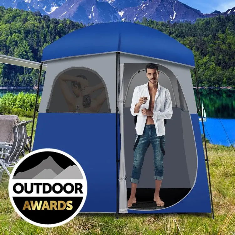 Heavy-Duty Double-Room Camping Privacy Tent – Shower & Toilet Shelter with Integrated Storage Bag