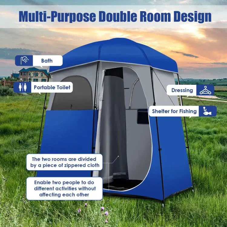 Heavy-Duty Double-Room Camping Privacy Tent – Shower & Toilet Shelter with Integrated Storage Bag