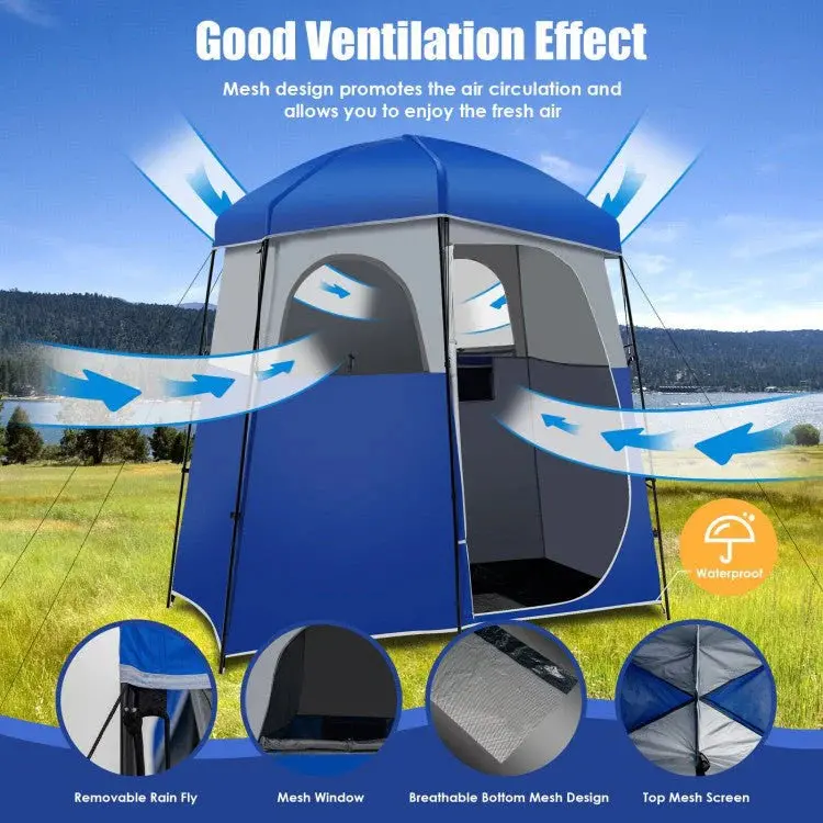 Heavy-Duty Double-Room Camping Privacy Tent – Shower & Toilet Shelter with Integrated Storage Bag