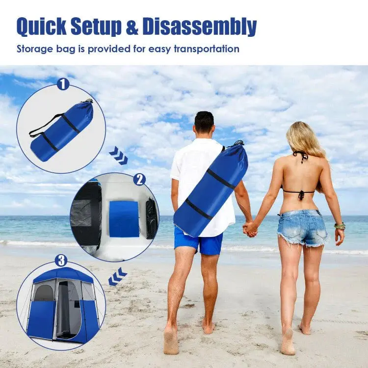 Heavy-Duty Double-Room Camping Privacy Tent – Shower & Toilet Shelter with Integrated Storage Bag