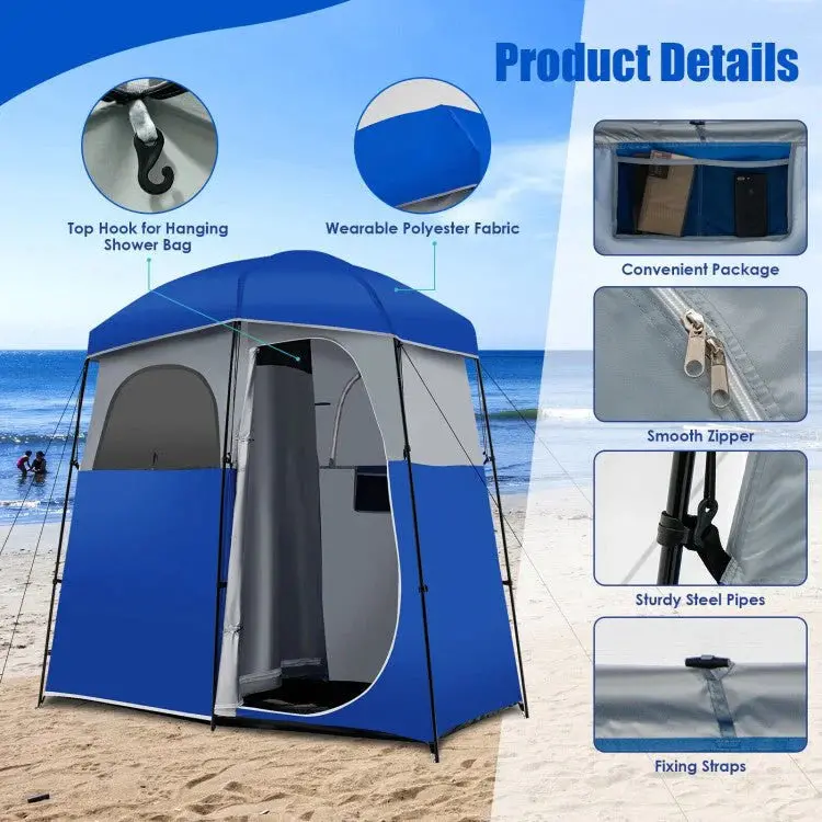 Heavy-Duty Double-Room Camping Privacy Tent – Shower & Toilet Shelter with Integrated Storage Bag