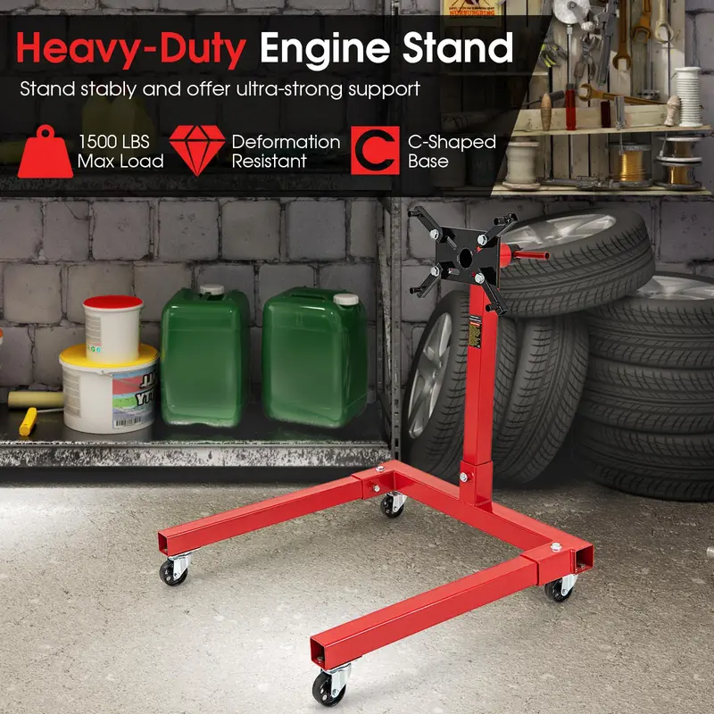 Heavy-Duty Engine Stand – 1500 lb Capacity Motor Support with Four Swivel Casters