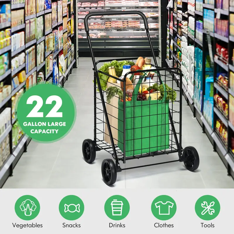 Heavy-Duty Foldable Grocery Cart with Smooth-Rolling Wheels 2