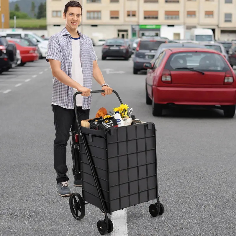 Heavy-Duty Folding Grocery Cart – 330-LB Capacity, Dual Baskets, and 360° Swivel Wheels 2