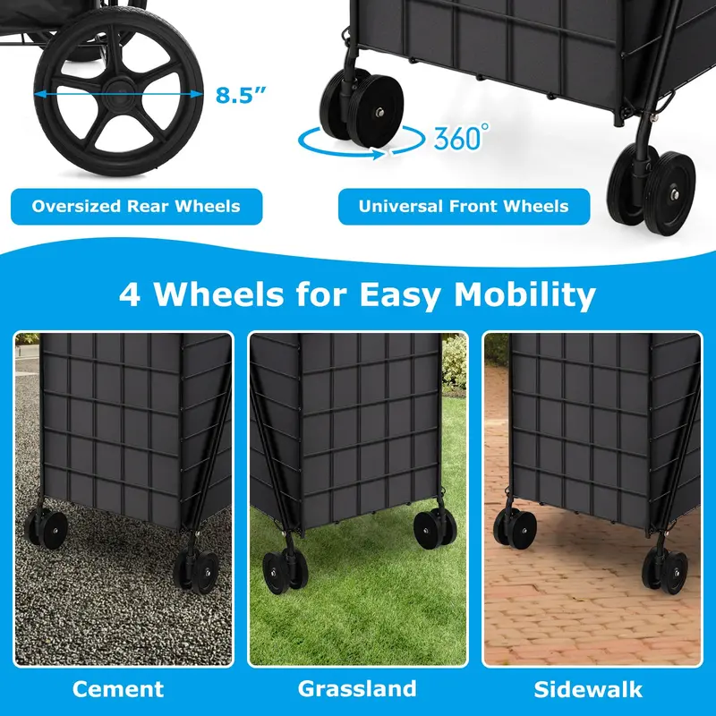 Heavy-Duty Folding Grocery Cart – 330-LB Capacity, Dual Baskets, and 360° Swivel Wheels