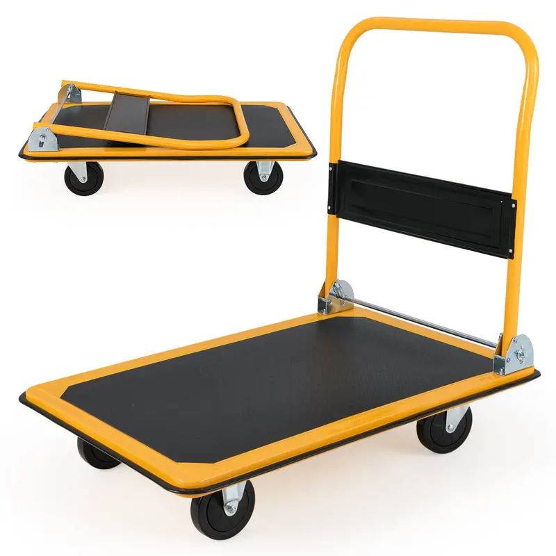 Heavy-Duty Folding Platform Cart – 660 LB Capacity Flatbed Dolly with Smooth-Rolling Casters