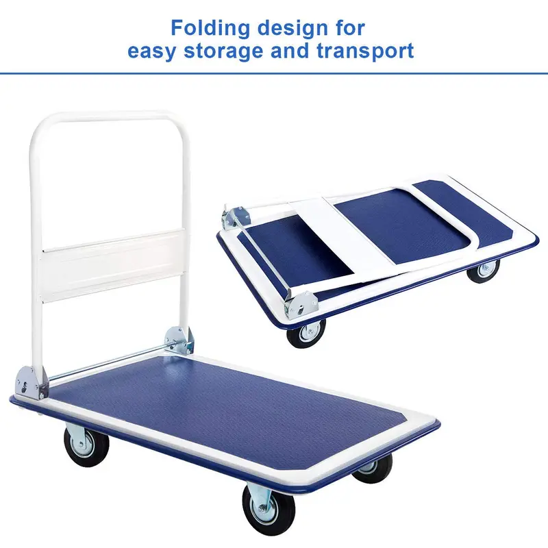 Heavy-Duty Folding Platform Cart – 660 LB Capacity Flatbed Dolly with Smooth-Rolling Casters