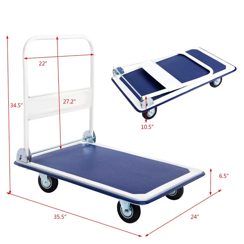 Heavy-Duty Folding Platform Cart – 660 LB Capacity Flatbed Dolly with Smooth-Rolling Casters