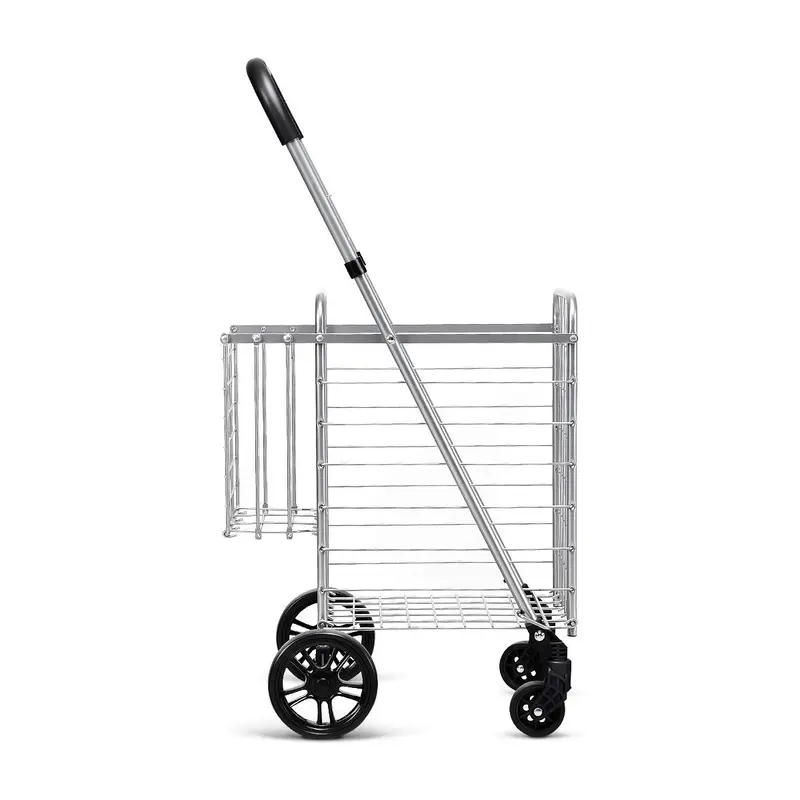 Heavy-Duty Folding Shopping Cart with Dual Baskets and 360° Swivel Wheels