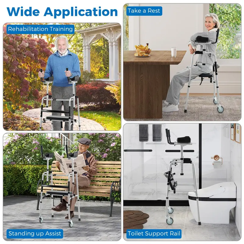 Heavy-Duty Folding Walker – 450 lb Capacity, 5-Inch Wheels, Padded Seat & Removable Armrests 2