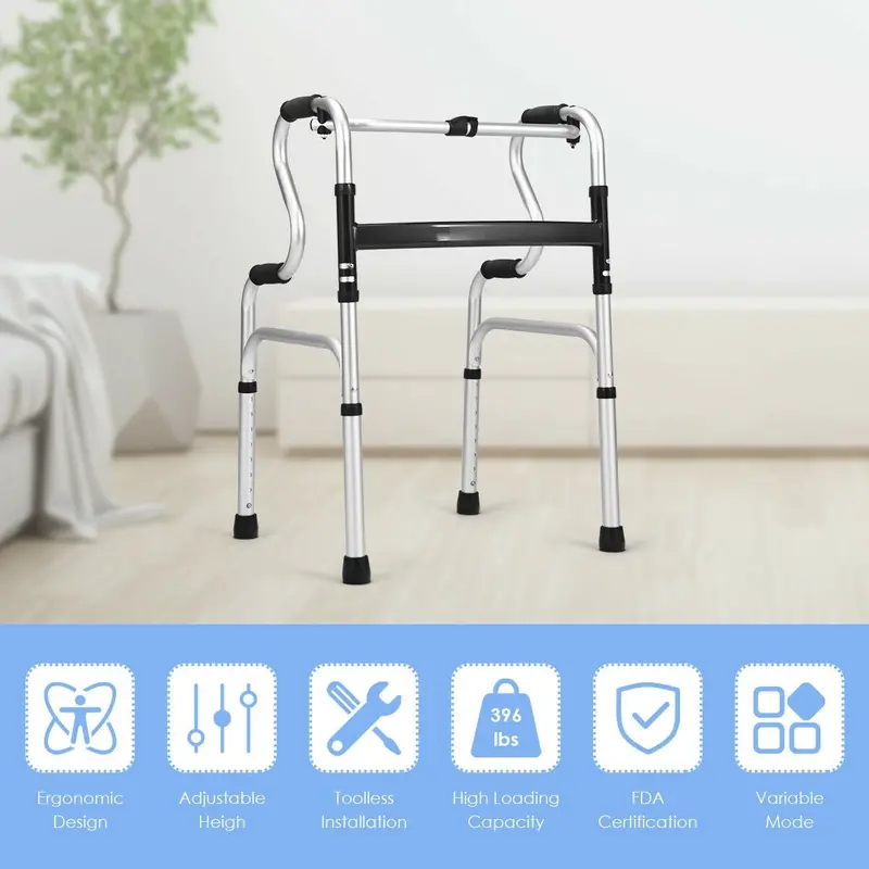 Heavy-Duty Folding Walker – FDA-Certified Support Frame with Toilet Armrests (400 LB Capacity)