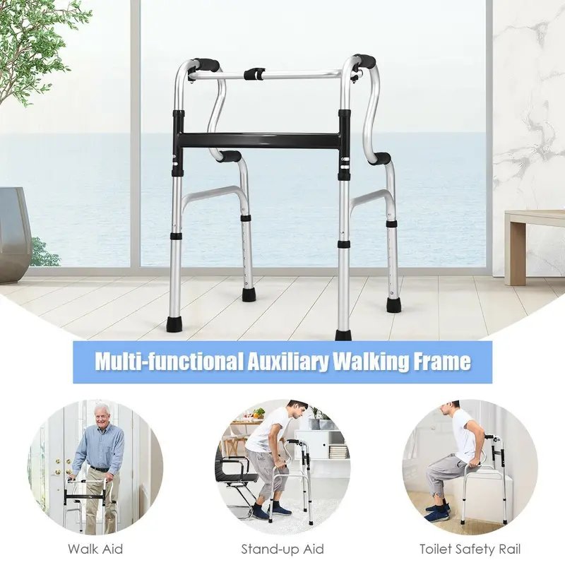 Heavy-Duty Folding Walker – FDA-Certified Support Frame with Toilet Armrests (400 LB Capacity)