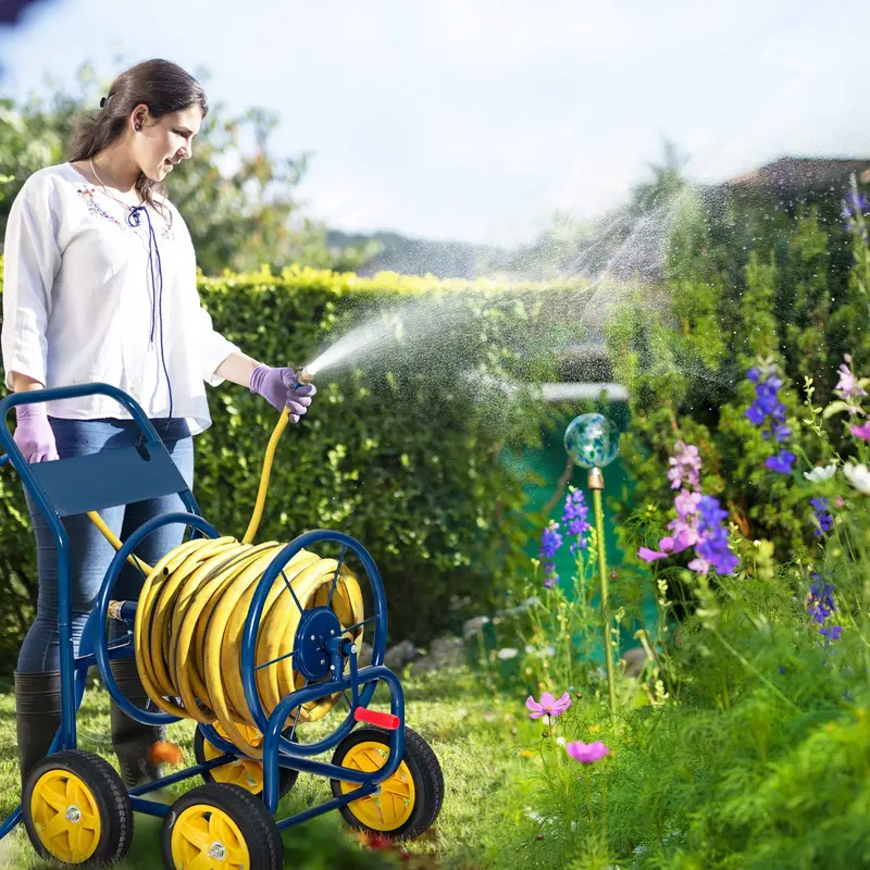 Heavy-Duty Garden Hose Reel Cart with Non-Slip Crank & 4 Solid Wheels 2