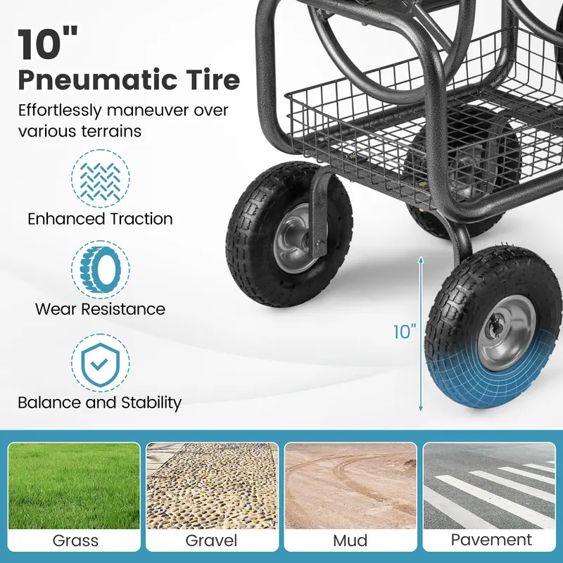 Heavy-Duty Hose Reel Cart with Integrated Storage Basket – Supports 300 Feet of 5/8-Inch Garden Hose