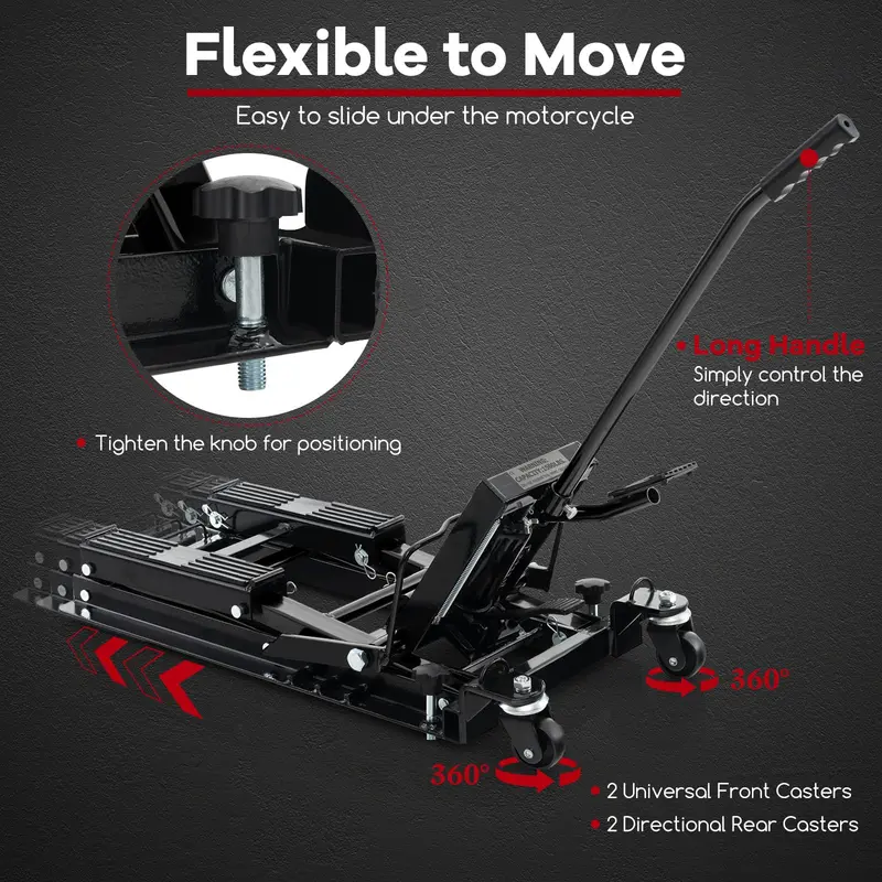 Heavy-Duty Hydraulic Motorcycle Lift – 1500 LB Capacity with Footplates & Extended Handle