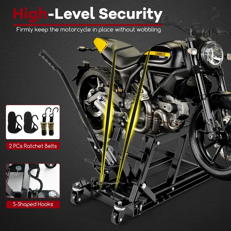 Heavy-Duty Hydraulic Motorcycle Lift – 1500 LB Capacity with Footplates & Extended Handle