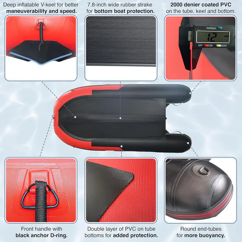 Heavy-Duty Inflatable Dinghy – 2024 Aluminum-Floor Tender Boat with Oars, Rod Holders, and Multi-Passenger Capacity