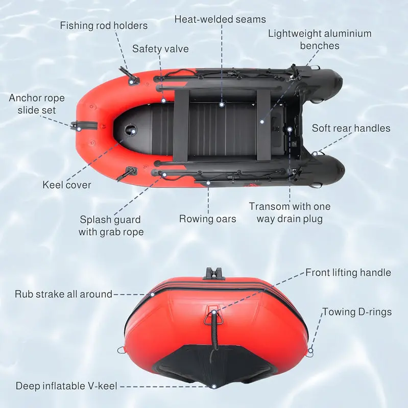 Heavy-Duty Inflatable Dinghy – 2024 Aluminum-Floor Tender Boat with Oars, Rod Holders, and Multi-Passenger Capacity