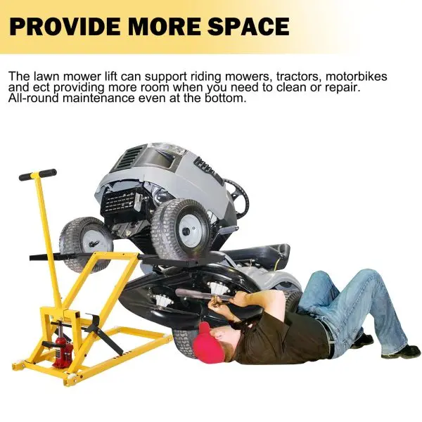 Heavy-Duty Lawn Mower Lift Stand – 26" Hydraulic Jack, 500-LB Capacity, Steel Construction for Riding Mowers & ATVs
