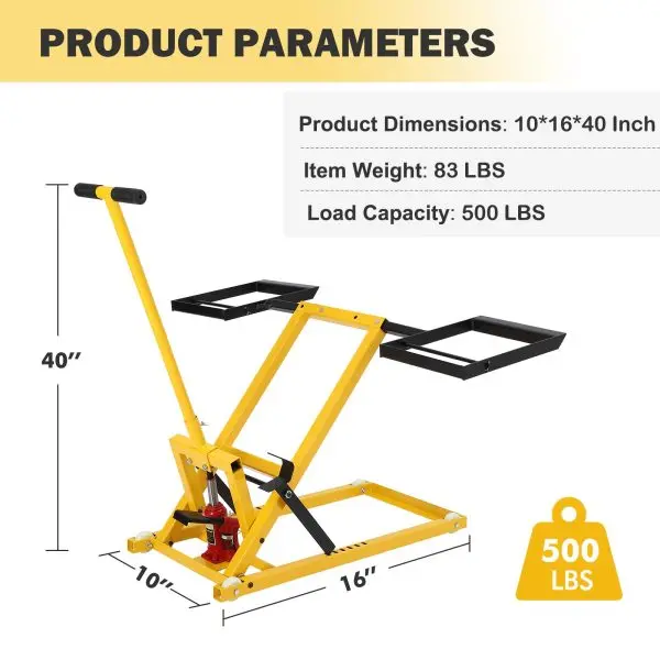 Heavy-Duty Lawn Mower Lift Stand – 26" Hydraulic Jack, 500-LB Capacity, Steel Construction for Riding Mowers & ATVs