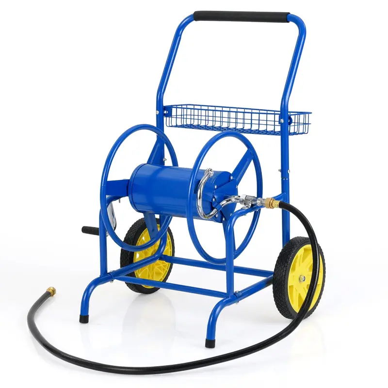 Heavy-Duty Metal Hose Cart – Dual-Wheel Design with Basket, Holds Up to 230 ft of 5/8" Hose