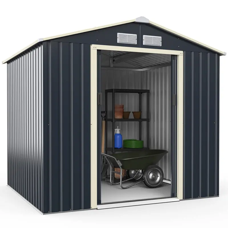 Heavy-Duty Metal Storage Shed – Outdoor 7'x6', 9'x6', or 9'x8' Building with Vents & Sliding Doors