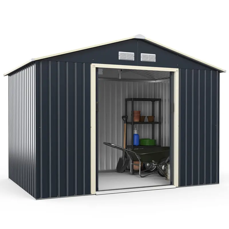 Heavy-Duty Metal Storage Shed – Outdoor 7'x6', 9'x6', or 9'x8' Building with Vents & Sliding Doors