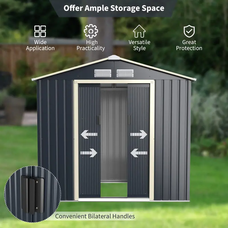 Heavy-Duty Metal Storage Shed – Outdoor 7'x6', 9'x6', or 9'x8' Building with Vents & Sliding Doors
