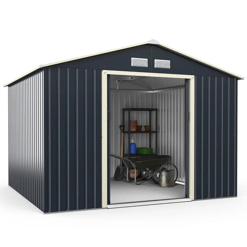 Heavy-Duty Metal Storage Shed – Outdoor 7'x6', 9'x6', or 9'x8' Building with Vents & Sliding Doors
