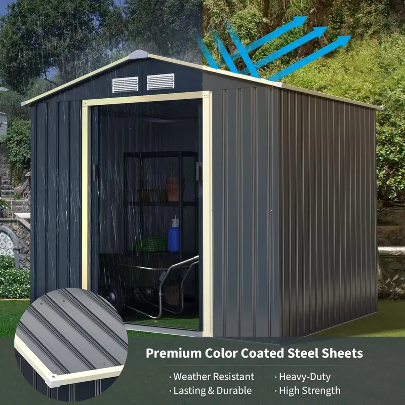 Heavy-Duty Metal Storage Shed – Outdoor 7'x6', 9'x6', or 9'x8' Building with Vents & Sliding Doors