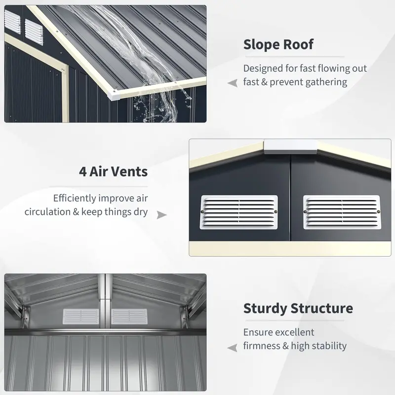 Heavy-Duty Metal Storage Shed – Outdoor 7'x6', 9'x6', or 9'x8' Building with Vents & Sliding Doors
