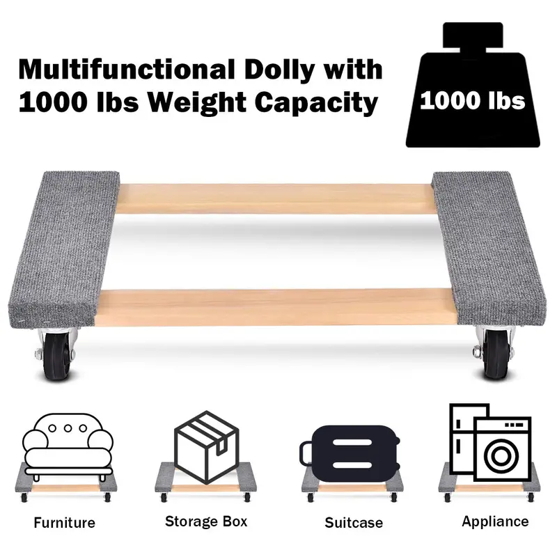 Heavy-Duty Moving Dolly – 30"x18" Carpet-Edged Furniture Transport Cart