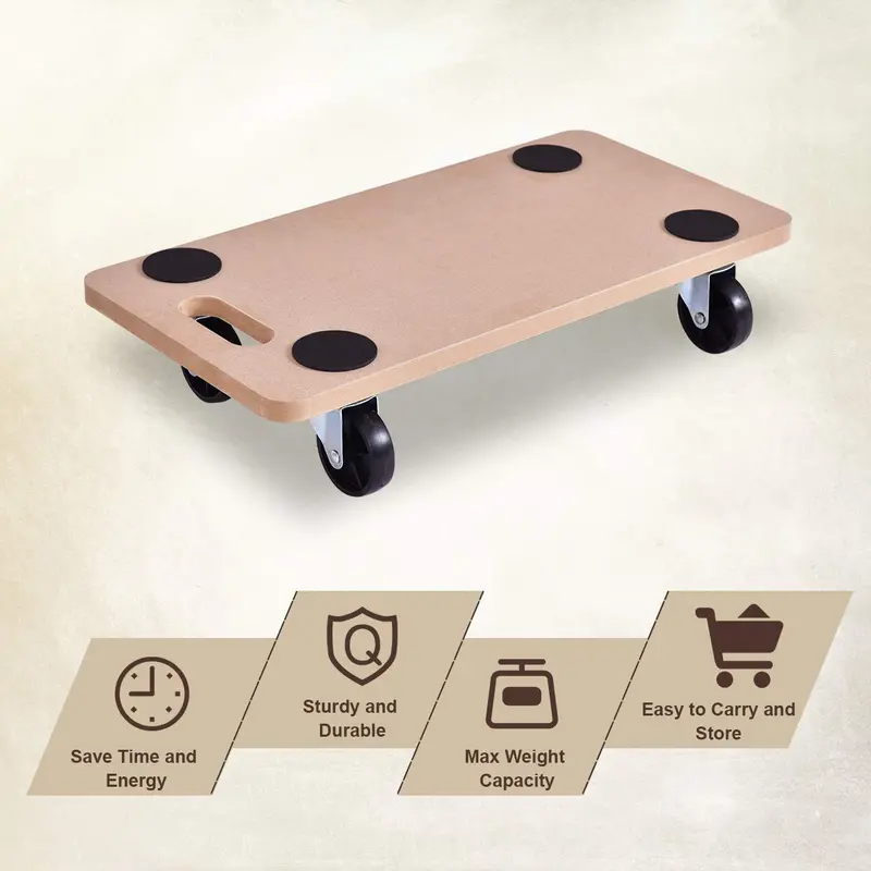 Heavy-Duty Moving Dolly with 23" x 11.5" Wood Platform for Furniture & Appliance Transport